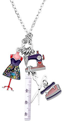 BONSNY Statement Enamel Rhinestone Chain Sewing Machine Necklaces Pendant Original Design for Women Girls Jewelry