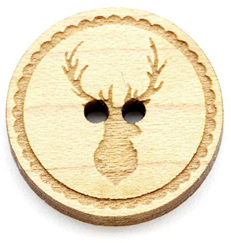NaturSchatulle Holzknöpfe Gravur Motiv Hirsch 12-30mm I 25 Stück Ahorn 2 Loch Knöpfe Holz DIY Basteln Nähen Schmuckherstellung Annähen Rund 15mm