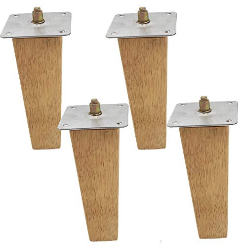 4x Massivholz Möbelbeine,Eckig Eiche Möbelfüße TV-Schrankbeine,Trapez Pyramide Ersatz Sofafüße,für Kommode,Couchtisch,Bett,Ottomane,mit Vorgebohrten M8 5/16 Bolzen & Montageplatte (15cm/5.9)