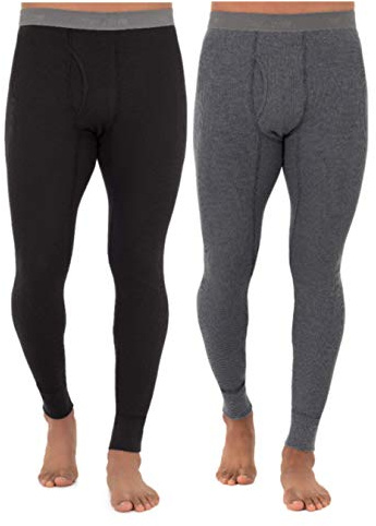 Fruit of the Loom Men's 2-Pack Recycled Waffle Thermal Underwear Bottom, Black/Greystone Heather, Small