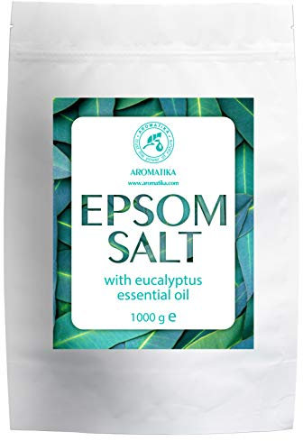 Sali da Bagno Epsom 1kg con Eucalipto - Cura Della Pelle - Rilassamento Muscolare - Buon Sonno - Magnesium Sulphate Crystals & Eucalyptus for Sink Muscles Lenitivo