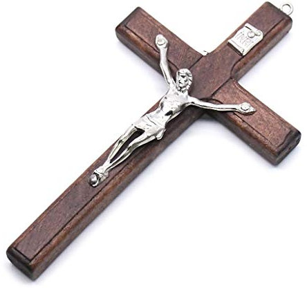 HLLR 5pcs Wooden Christ Jesus Cross Suffering Statue Religious Prayer Crucifix Hanging Pendant Hand Holding Jewelry