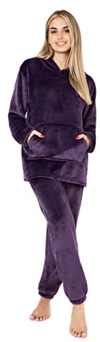CityComfort Set Pigiama Donna Invernale in Pile, Pigiami con Cappuccio, 2 Pz Abbigliamento da Casa, Regalo Donna Adolescenti