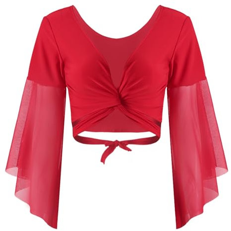 iiniim Damen Bolero Jacke Kurz Cardigan Langarm Schulterjacke Shrug Tops Bauchtanz Jacke Ballettjacke Sport Crop Tops Oberteile Rot Einheitsgröße