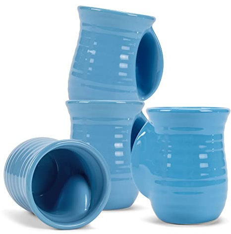 Elanze Designs Gerippte Handwärmer-Tassen aus Steingut, 400 ml, Eisblau, 4 Stück