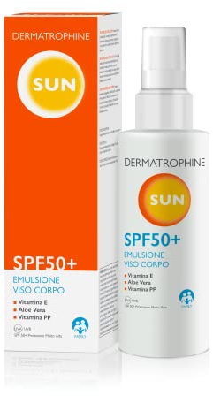 Dermatrophine Sun Emulsione SPF 50+ Family | Emulsione Corpo 50 | Ideale Per Offrire La Massima Protezione Solare 50 E Sicurezza a Tutta La Famiglia | Protezione Solare Corpo Da Raggi UVA E UVB