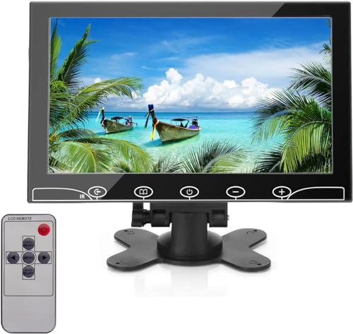 AISHICHEN CCTV Monitor - 10.1 inch, Mini, 1024X600, 60Hz, 5ms, Built-in Speakers, Portable w/VGA/AV/HDMI/BNC/USB Input, Raspberry Pi Monitor w/Remote Control