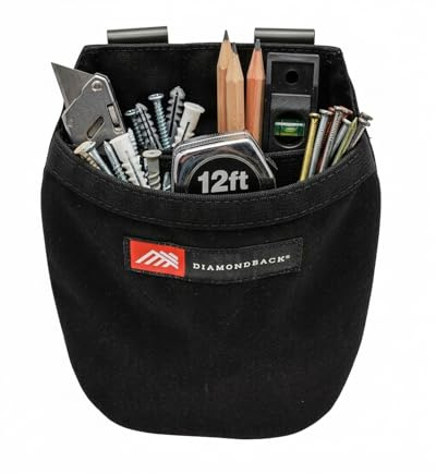 The Diamondback 722 Slingshot Werkzeugtasche, Schwarz | Tasche für Werkzeuggürtel | für Elektriker, Tischler, Installateure | 15,2 x 15,2 cm | 0,2 kg | Schaufelförmiger Schacht für Drahtmuttern, Handschuhe & Kleinteile - 1000D Nylon - zwei 5.1 cm DB HD Federstahlhalterungen