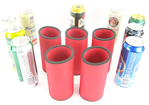 asiahouse24 5er Set rote Getränkekühler 0,5l Dose - Bierkühler - Neoprenkühler - passgenau ~Dosenkühler~ für alle genormten 0,5l Bierdosen aus hochwertigen 5-6mm starken Neopren (5X rot)