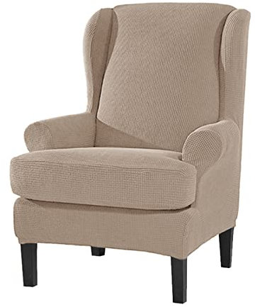 GUYIRT Jacquard-Spandex-Stoff Sesselhusse mit Elastischer Boden Weich Stretch Sesselbezug 2 Stück Ohrensessel Überzug für Wohnzimmer -braun