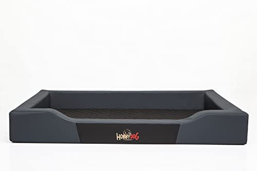Bjird Hundebett - Hundekorb für kleine mittelgroße & große Hunde - Hundekissen - Hundesofa aus Kunstleder - Bezug abnehmbar und waschbar - Deluxe - Größe: L - Grau