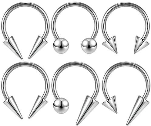 ZS 16G Spiked Hufeisen Nasen Septum Ringe, Edelstahl Daith Ohrringe Spike Lippenring, Nippel Helix Rook Piercing Schmuck Für Damen Herren (Silber-12mm)