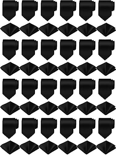 Zhanmai 48 Stück Herren einfarbige Krawatten und Einstecktuch Set Satin Krawatte Business Taschentuch für Schule Hochzeit Party Grad, Schwarz, Medium
