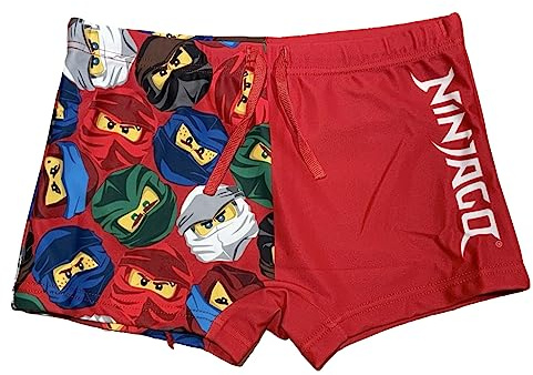 LEGO Ninjago - Bañador tipo bóxer con cintura elástica y cordón, color rojo, rojo, 104 cm