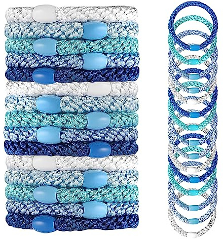 Lot de 15 bandes élastiques pour cheveux de couleur mélangée pour femmes filles élastiques pour queue de cheval pour cheveux épais sans dommage (bleu foncé)