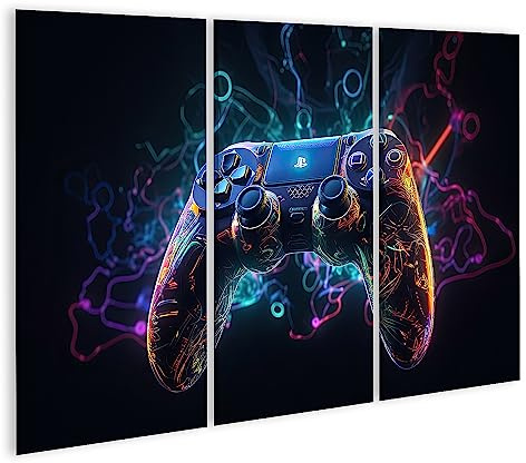 islandburner Bild auf Leinwand Leuchtendes Neonlicht Gamepad Ki Erzeugt Bilder Wandbilder Poster JCEO-3P