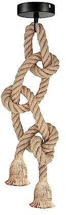 DC VOLTAGE 2 Head Hemp Rope Pendant Light, Vintage Industrial E27 2m Ceiling Hanging Lamp for Kitchen Island, Dining Room, Cafe, Bar & Loft Decor