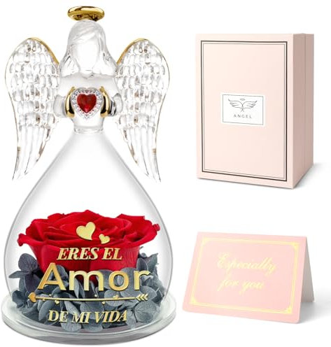 Miofula Regalos Originales para Mujer, Rosa Real Preservada con Ángel Regalo Aniversario Pareja, Rosa Eterna Regalos Navidad para Novia, San Valentin Regalo para Mujer, Regalo Mujer Cumpleaños, Bodas
