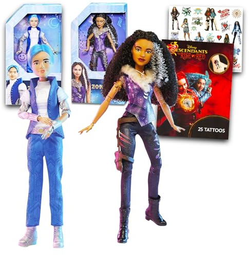 Disney Juego de muñecas Zombies para niñas, paquete con 2 zombis 3 muñecas con tatuajes de Aspen y Willa Plus, juguetes Disney
