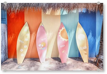 artboxONE Acrylglasbild 60x40 cm Reise Surfbretter am Strand Bild hinter Acrylglas - Bild Strand Freizeit Meer