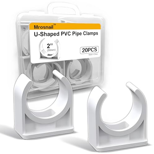 Mrosnail 20 Pcs U-Shaped PVC Pipe Clamps, 50mm White Clips for 2 Water Pipes, Durable Support & Easy Installation