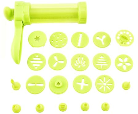 SENRISE Kit de presse à biscuits et pistolet de décoration de glaçage avec 14 moules à biscuits et 7 douilles de glaçage, seringue de décoration de dessert pour biscuits, cupcakes, pâtisserie, vert