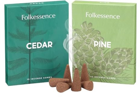 Folkulture Incense Cones Scented | Set of 2 Inscents (30 Cones) | Pine & Cedar, Variety Pack of Insence Cones for Relaxation or Meditation | Aromatherapy & Air Purification