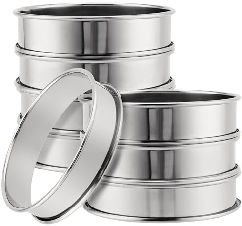 JOIKIT 8 Pcs 10cm Crumpet Rings, 4 Inch English Muffin Mousse Rings, Round Stainless Steel Double Rolled Tart Ring for Dessert