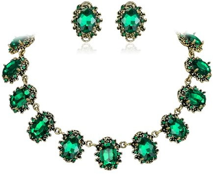 Clearine viktorianischen Stil Statement Halskette und Ohrringe Schmuck Set für Damen Cameo inspiriert oval Kristall Schmuckset für Party Prom Schmuck