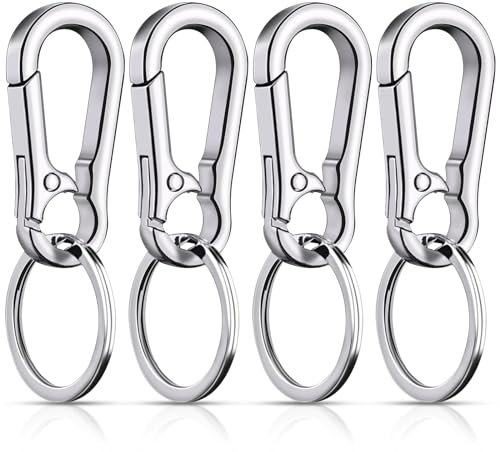 Redamancy 4 Stück Karabiner Schlüsselanhänger, Schlüsselanhänger Karabiner, Schlüsselkarabiner, Karabinerhaken Schlüsselanhänger, Schlüsselanhänger Metall, als Schlüsselhalter und zum Basteln(Silber)