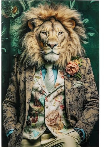 Kare Design Glasbild Mister Lion, 150x100 cm, Mehrfarbig, Modern, Zimmerdekoration, Wandbild, Kunstdruck, Tiermotiv, ESG Sicherheitsglas, Wohnzimmer, Flur, Home Office, Schlafzimmer