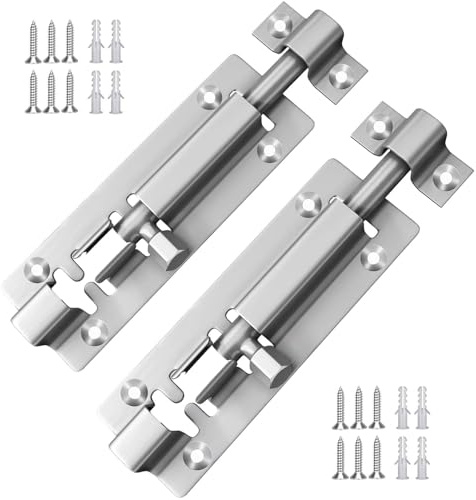AYYIQO Door Lock Bolt (99mm) Stainless Steel Sliding Latch Bolt with Screws - Lock for Bathroom, Bedroom, Toilet, Shed, Pet Doors - Silver (4inch 2pcs)