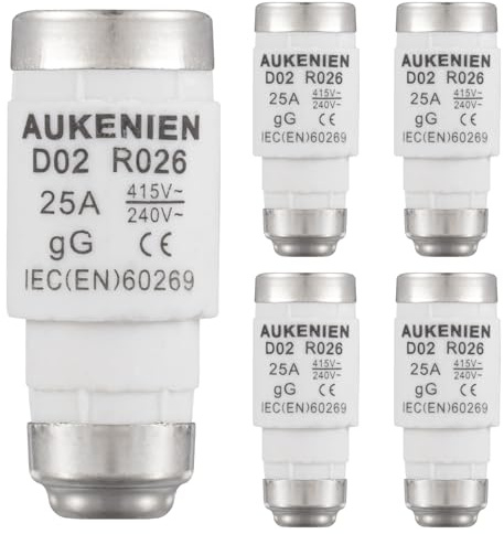 AUKENIEN D02 E18 R026 Fusibles Cerámicos en Espiral Fusible 25A 400VAC Neozed Fuse 50KA gG para Cables y Protección de Líneas (5 Piezas)