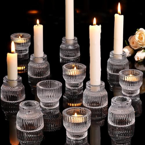 Azuritek 12 Stück Klare Kerzenhalter, Glas-Kerzenhalter Kerzenständer, Teelichthalter für Outdoor Hochzeit, Tischdekoration, Votivkerzenhalter für Partyzubehör und Heimdekoration