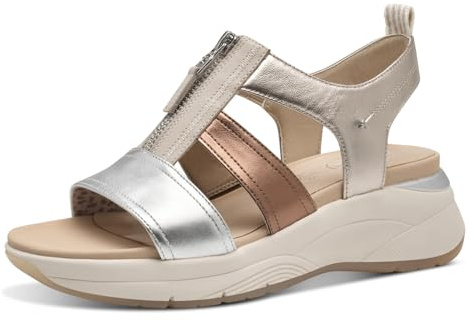 Tamaris Comfort sandali da donna bassi in pelle con cerniera, Multicolore (Metallic Comb), 38 EU