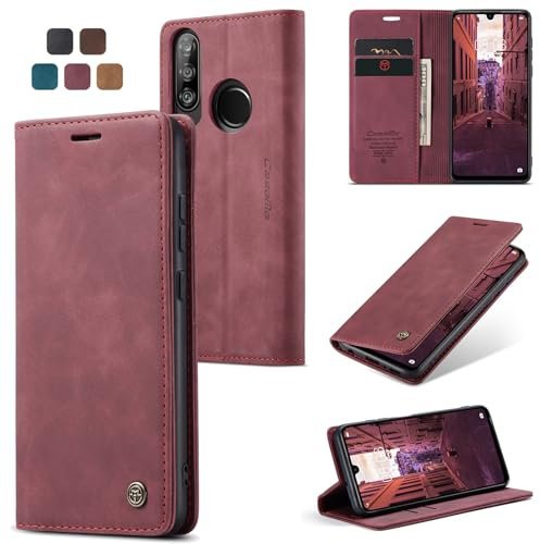 owlhold Funda para Huawei P30 Lite/Nova 4E,Funda Avanzado PU Piel [Tarjetas y Billetera][Soporte Plegable][Cierre Magnético] Antigolpes Libro Case Carcasa para Huawei P30 Lite/Nova 4E -Vino Rojo