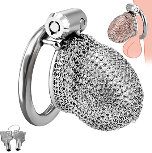 Roluck Metall Peniskäfig Männer Chastity Cage Atmungsaktiver Mesh Edelstahl Keuschheitskäfig Herren Extrem BDSM Spielzeug (M)