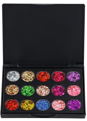 Dewocke Brillant Palette d'ombres à paupières 15 Couleurs - Fard à Paupières Glitter Métallique Sequins, Hautement Pigmenté, Résistance Longue Durée et Imperméable à l'Eau pour la Fête et la Scène