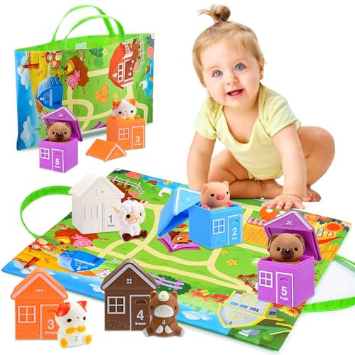 HappyKidsClub Nutztiere Stapelspielzeug, Montessori Spielzeug ab 1-3 Jahre, Baby Geschenk & Spielzeug (Karte)