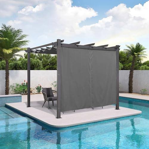 PURPLE LEAF Rideaux d'Extérieur 2,49 x 2,1 m pour Pergola latérale de 3 m Rideaux Thermique Anti Froid avec Tringle à Rideaux et Œillets,1 Côté, Gris