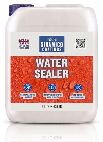 Siramico Coatings Premium Water Sealer | Clear Waterproofer | 5 Litres | Water Sealer for Brick, Concrete, Motar & Stone