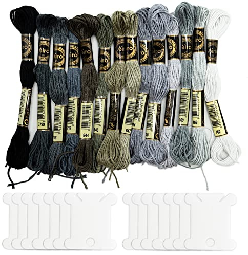 Filo da ricamo grigio, set di filati per cucito, filo da ricamo, serie grigia, filo per punto croce (14 gomitoli per confezione)