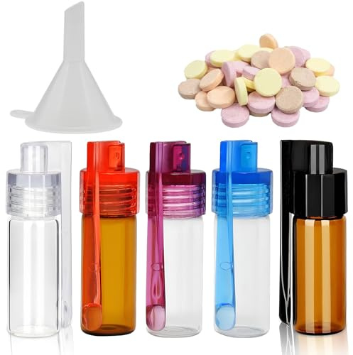 5 Stücke 51 mm Dosierer Pulver,Gewürzpulver Werkzeug mit Löffel,Glasflasche,Integrierte Tragbare Aufbewahrungsflasche,Bullet Glas kleine Aufbewahrungsflasche mit Mikrotrichter,für Outdoor, Reisen | Integrierte Tragbare Aufbewahrungsflasche,Bullet Glas kleine Aufbewahrungsflasche mit Mikrotrichter,für Outdoor, Reisen