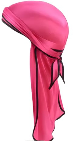AFROCLASS – Durag satén sedoso silky, perfecto para las olas, trenzas y locs, Premium Silk de Rags para hombres y mujeres, banda larga y ancha, durag satén ultra suave, rosa y negro, 1 unité (Lot de 1