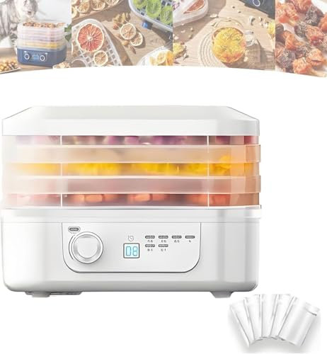 Mini essiccatore Elettrico per Alimenti, essiccatore per Frutta a 5 vassoi/3 vassoi con vassoi Rimovibili, Controllo della Temperatura 35-75℃, temporizzazione 48 Ore, Aria Calda circolante a 360°