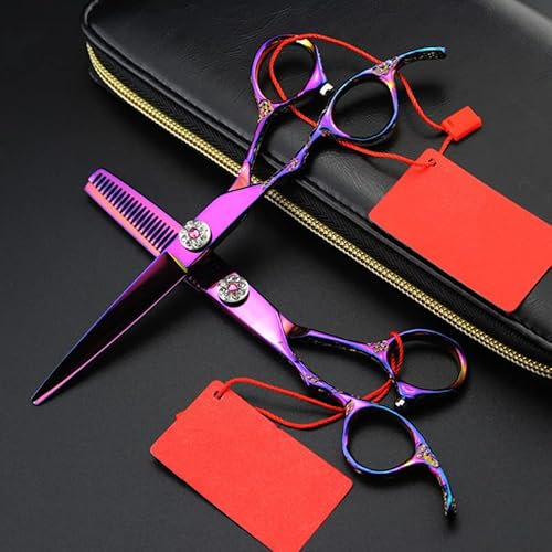 Professionelle Haarschneideschere, 6 Zoll, professionelle Japan 440c, für Linkshänder, Griff mit violettem Rosenmuster, Haarschere, Effilierschere für den Haarschnitt, Friseurscher