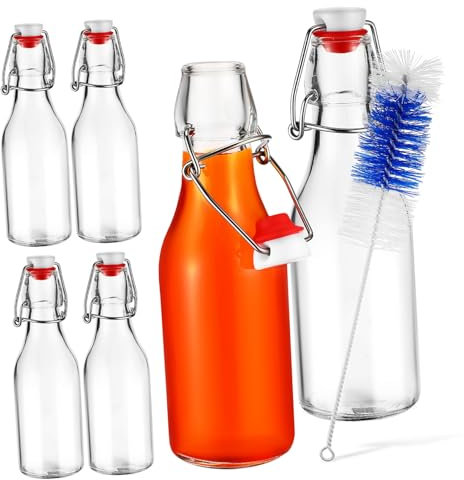 EXHUMKY 6 Stück Glasflaschen, Getränkeflaschen, Bierflaschen Aus Glas, Bügelverschlussflaschen Mit Deckel, Glasgefäß, Glasbecher, Schnalle, Saftflasche, Glasbehälter, Verschlussbehälter,