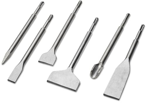 Kirphealy 6pcs SDS Plus Chisels, SDS Plus Compatible, 40CR Steel, Masonry Chisel Set, Tile Removal, Wall Chasing, Floor Scraping