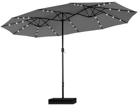 PHI VILLA Sonnenschirm Rechteckig mit Ständer Groß 270x450cm für Garten Terrasse Gartenschirm mit Kurbel UV Schutz Parasol Windfest