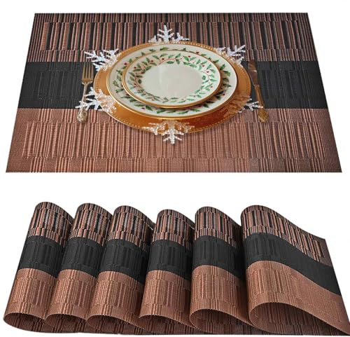 Lot de 6 sets de table Brillirare, résistants à la chaleur 30,5x45,7 cm, en PVC lavable antidérapant tissé en vinyle, facile à nettoyer, sets de table en plastique de qualité supérieure isolés pour la